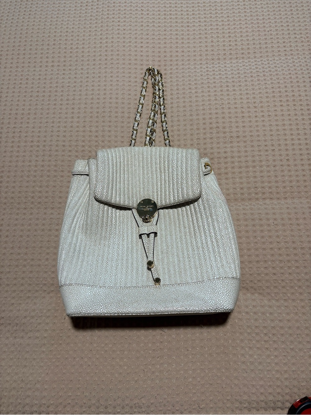 Henry Bendel Vintage Backpack Cream Leather Minimalist Y2K Designer Travel Bag